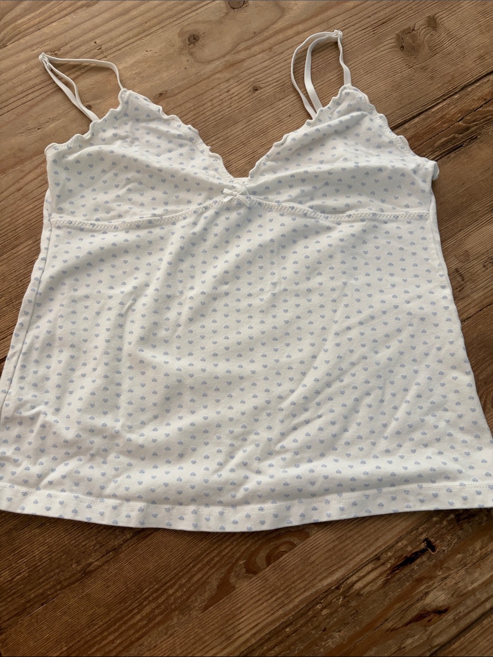 Brandy Melville White Tank Top with Light Blue Mini Dot Print